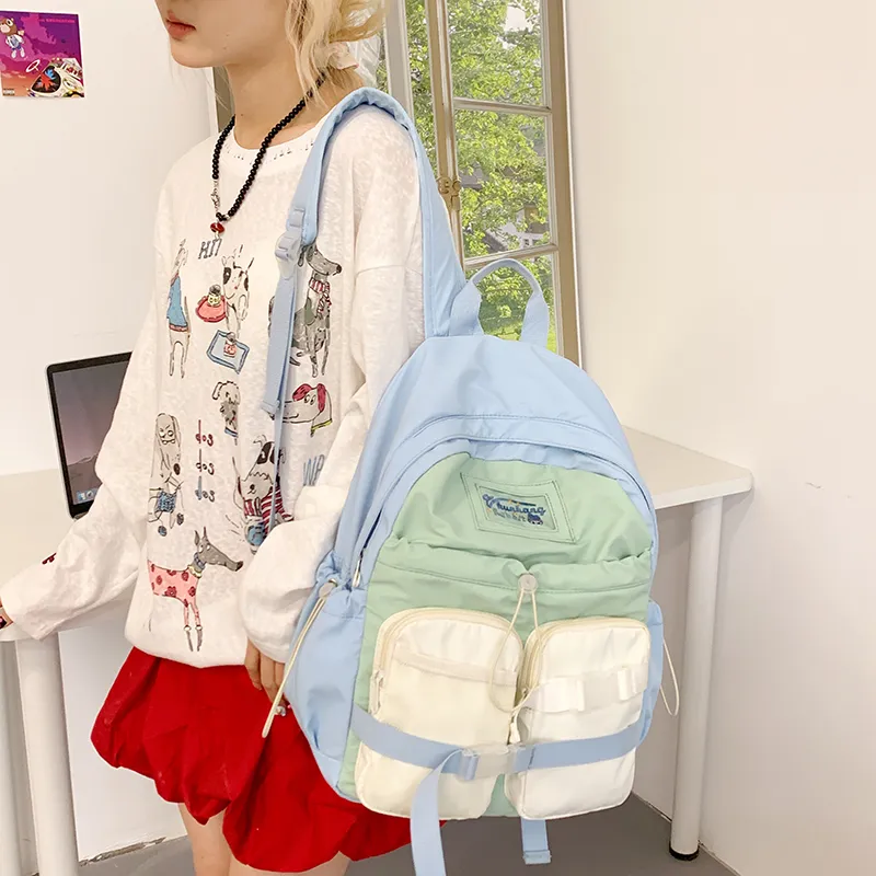 MOM'S HELPER Nylon Fabric Backpack Women's Pink/Blue-6