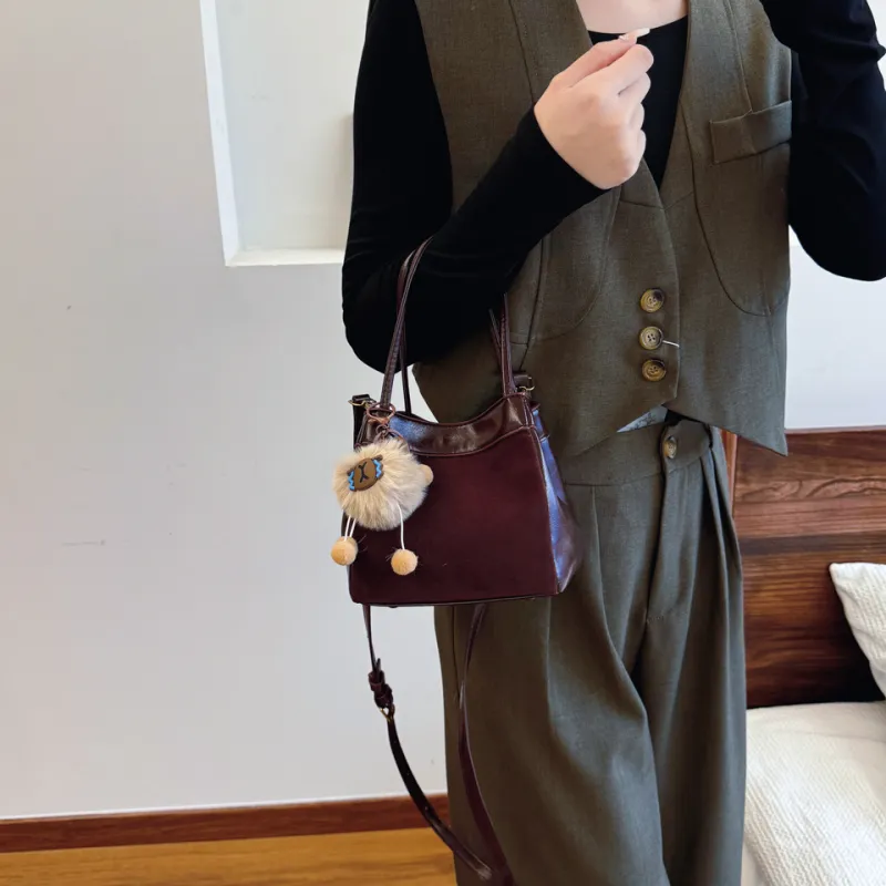 KARUISHA PU Bucket Bag Handbag Shoulder Bag Women's Black/Coffee/Burgundy/Brown-12