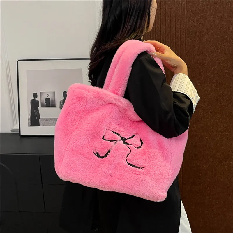 KARUISHA Velour One Shoulder Handbag Women's Ecru/Pink/Black/Rose Red/Red/Brown-6
