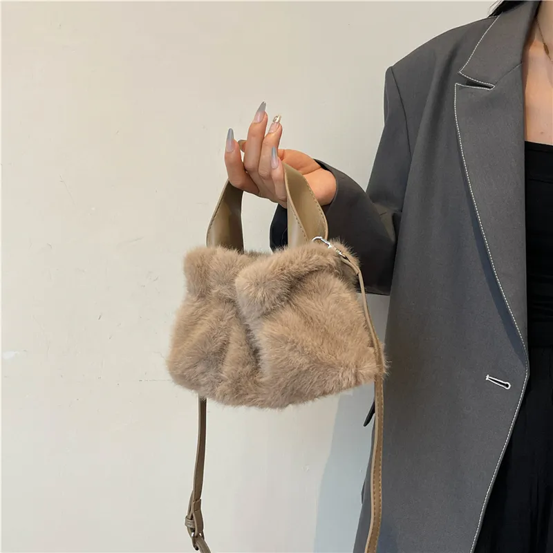 KARUISHA Plush Handbag Crossbody Bag Regular Women's Dark Khaki/Black/Pink/Purple/White-23