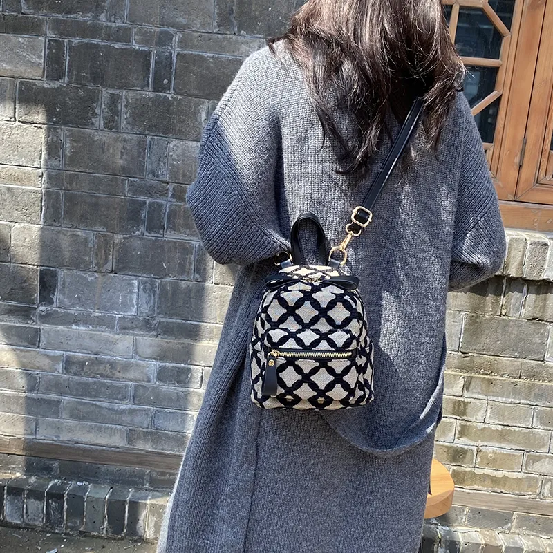 KARUISHA Fabric Portable Crossbody Backpack Women's Beige/Black-3