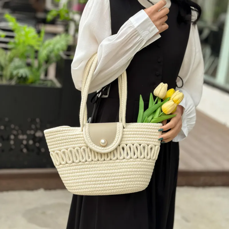 KARUISHA Woven Shoulder Bag Regular Women's Ecru/Multicolor/Yellow Brown/Khaki-1