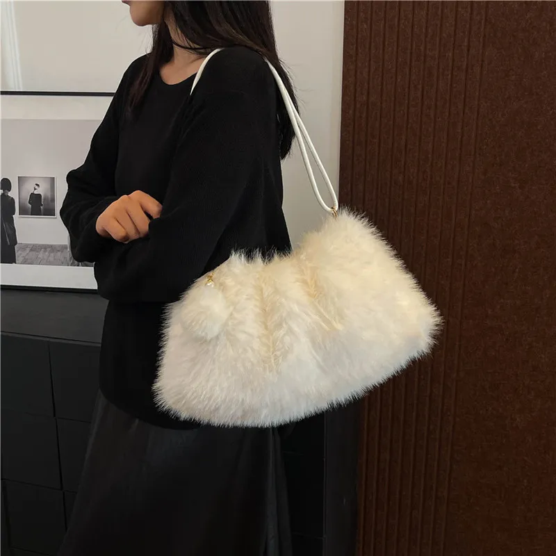 KARUISHA Plush Handbag Shoulder Bag Women's Coffee/Black/White/Blue/Pink-11