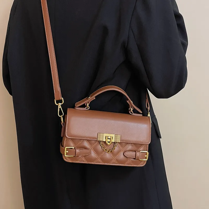 KARUISHA PU Diamond Pattern Bag, Shoulder Bag, Crossbody Bag, Handbag Regular Women's Ecru/Black/Coffee/Brown-14
