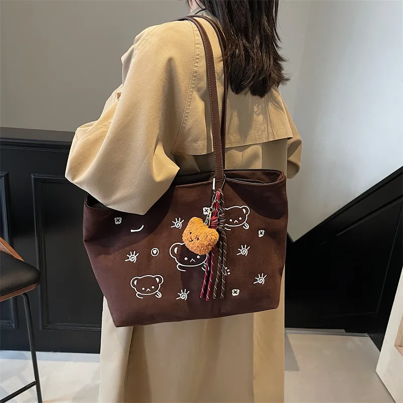KARUISHA Suede Shoulder Bag Women's Black/Coffee/Brown-23