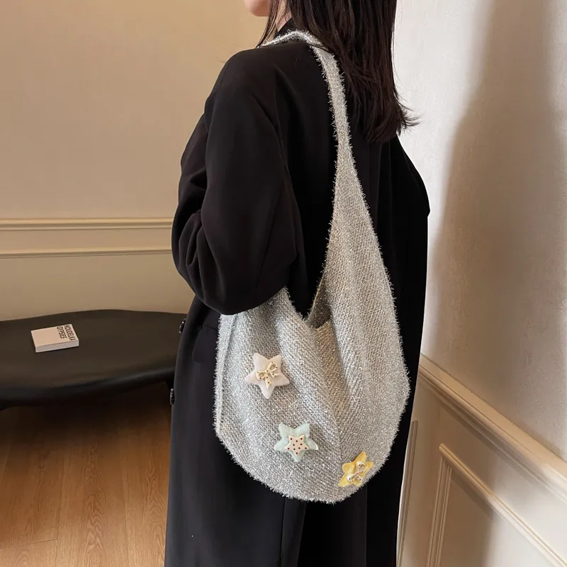 KARUISHA Knitted Fabric Shoulder Bag Crossbody Bag Women's Black Gray Green Silver-14