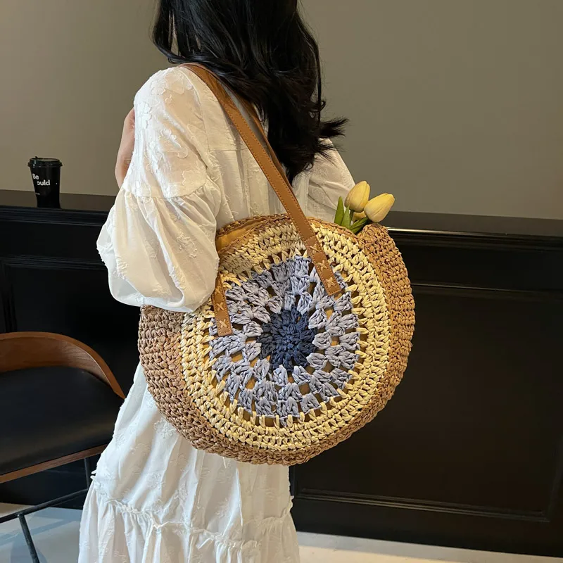 VERADONNA Straw Woven Shoulder Bag Women's Multicolor-7