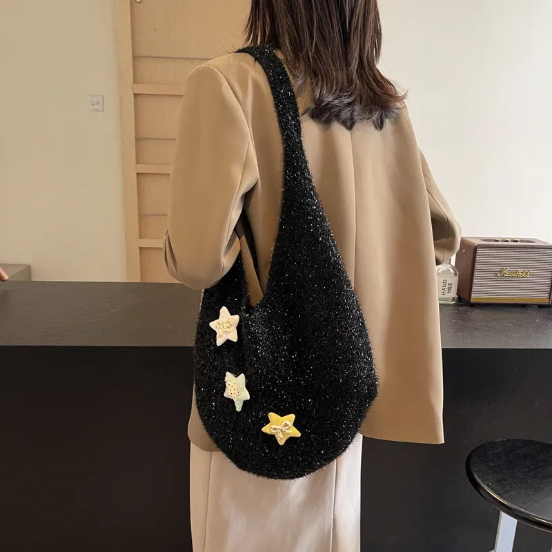 KARUISHA Knitted Fabric Shoulder Bag Crossbody Bag Women's Black Gray Green Silver-2