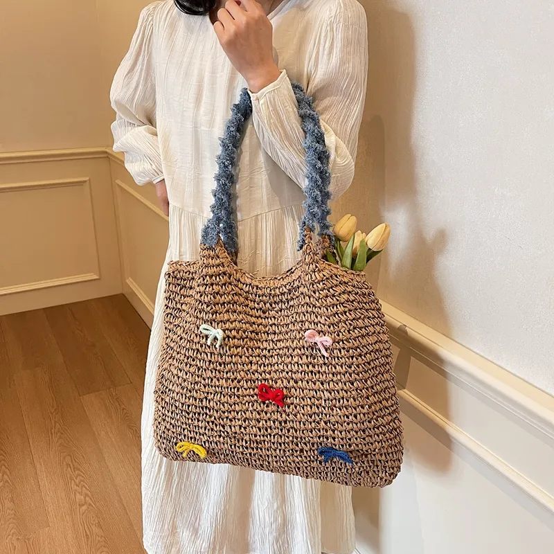 KARUISHA Straw Woven Handbag Shoulder Bag Regular Women's Multicolor-12