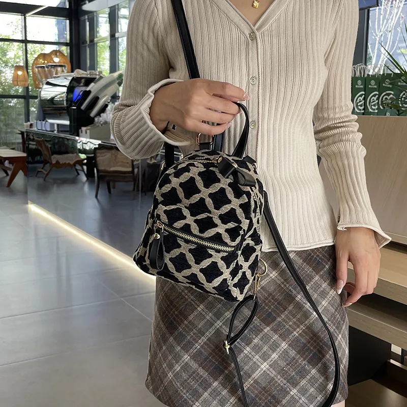 KARUISHA Fabric Portable Crossbody Backpack Women's Beige/Black-10