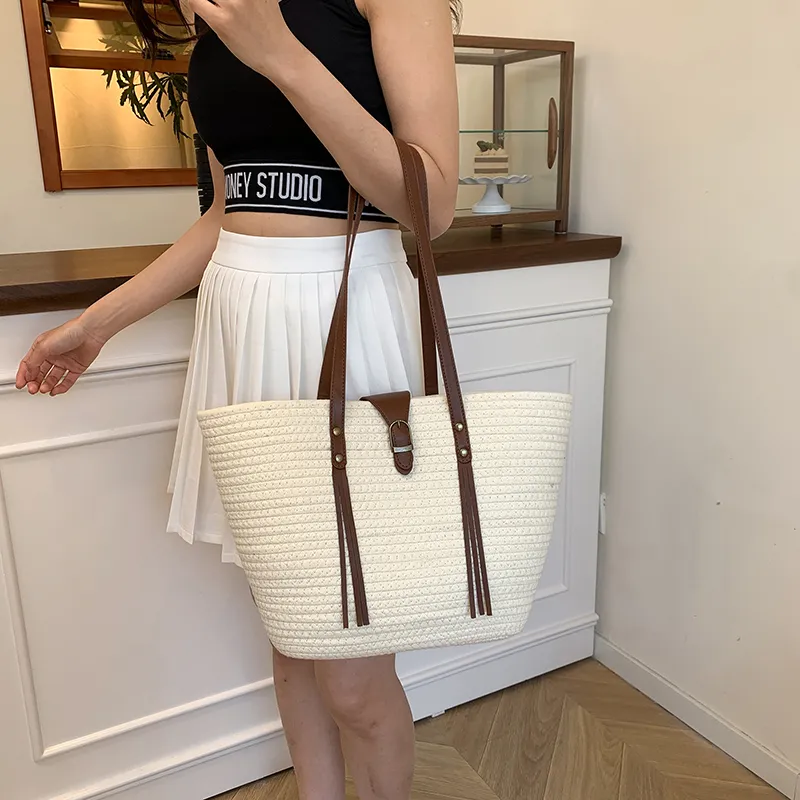 KARUISHA Woven Shoulder Bag Regular Women's Ecru/Khaki-1