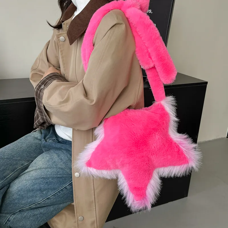 KARUISHA Plush Crossbody Bag Women's Yellow/Rose Red/Pink/White-5