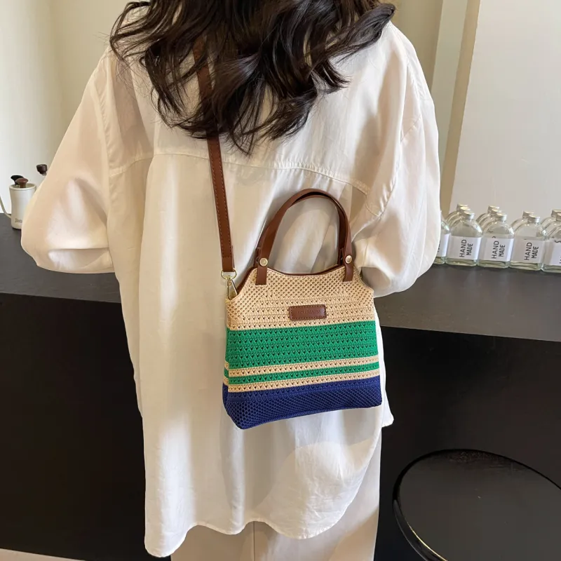 KARUISHA Woven Shoulder Bag, Crossbody Bag, Handbag Regular Women's Green & Blue/Khaki-2