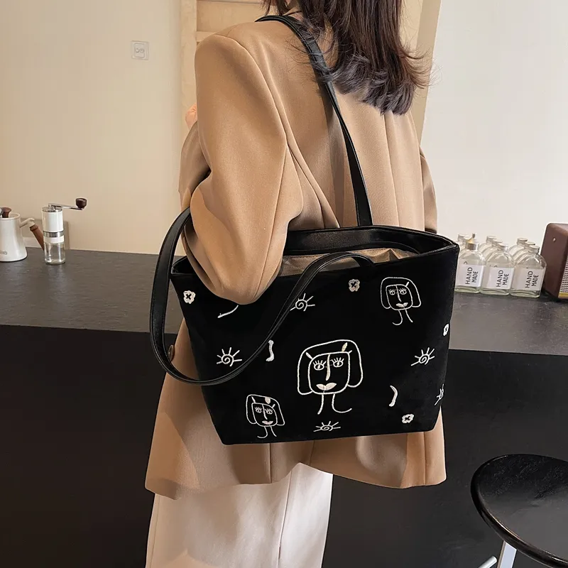 KARUISHA Suede Shoulder Bag Women's Black/Coffee/Brown-2