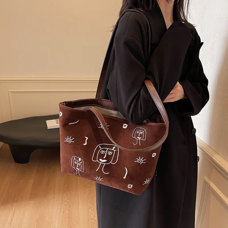 KARUISHA Suede Shoulder Bag Women's Black/Coffee/Brown-9