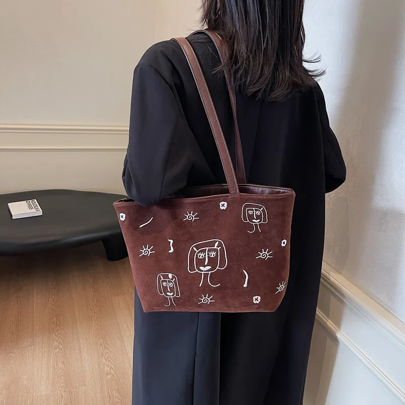 KARUISHA Suede Shoulder Bag Women's Black/Coffee/Brown-10