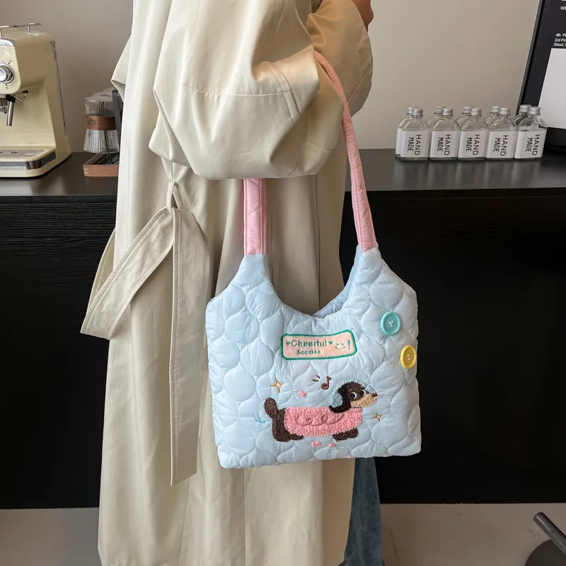 MOM'S HELPER Oxford Shoulder Bag Women's Yellow/Pink/Blue-11