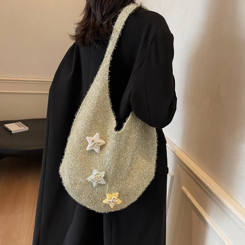 KARUISHA Knitted Fabric Shoulder Bag Crossbody Bag Women's Black Gray Green Silver-9