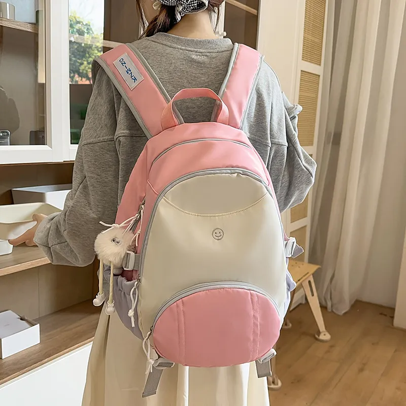 MOM'S HELPER Nylon Backpack Women's Pink/Blue/Black-2