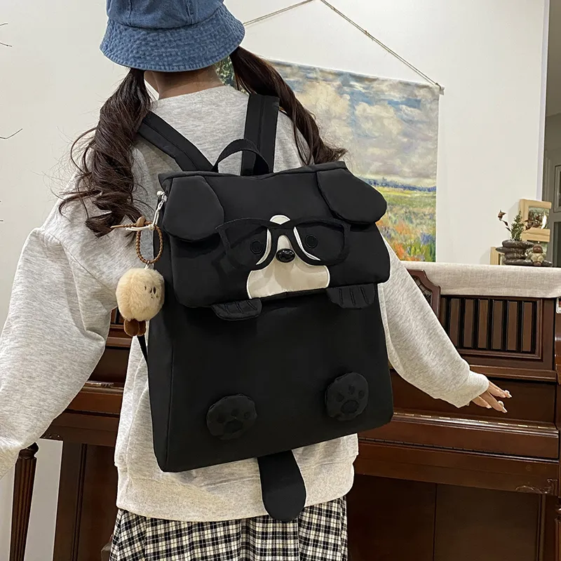 MOM'S HELPER Canvas Backpack Women's White/Khaki/Black-11