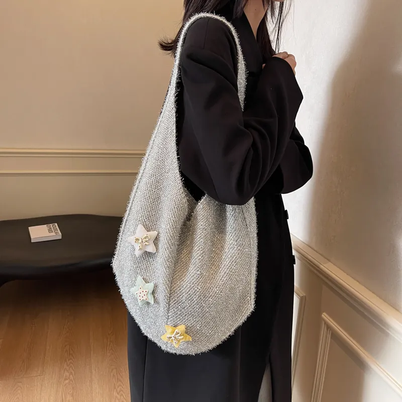 KARUISHA Knitted Fabric Shoulder Bag Crossbody Bag Women's Black Gray Green Silver-13