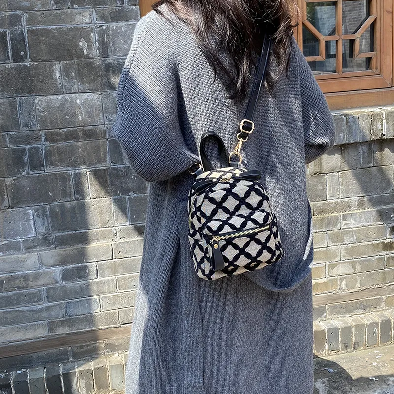 KARUISHA Fabric Portable Crossbody Backpack Women's Beige/Black-2