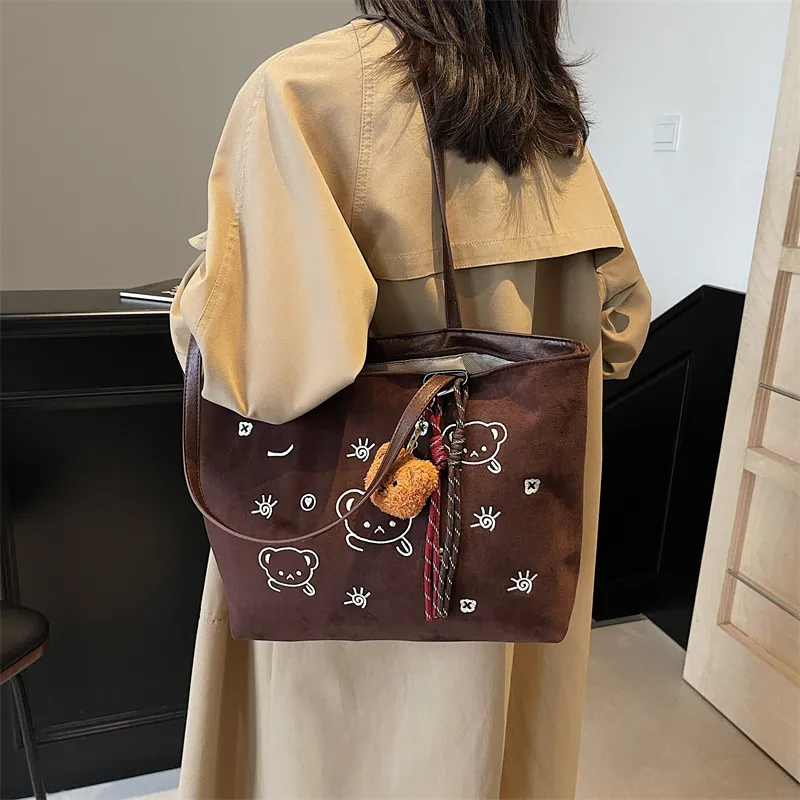 KARUISHA Suede Shoulder Bag Women's Black/Coffee/Brown-20