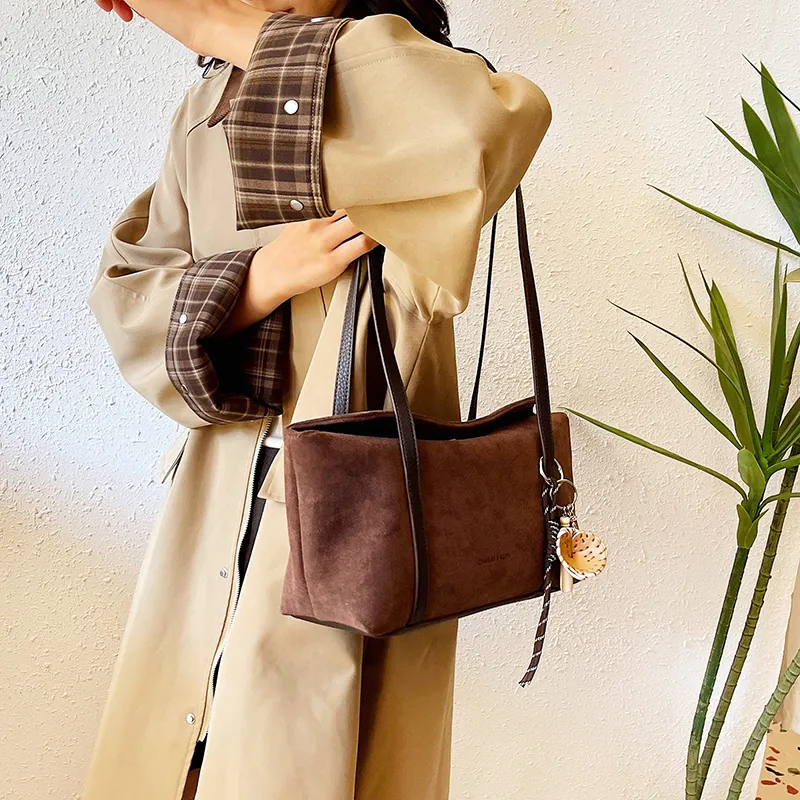 KARUISHA Suede Shoulder Bag Women's Yellow Brown/Leopard Print/Coffee-10