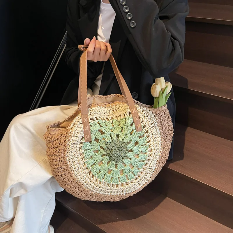 VERADONNA Straw Woven Shoulder Bag Women's Multicolor-4