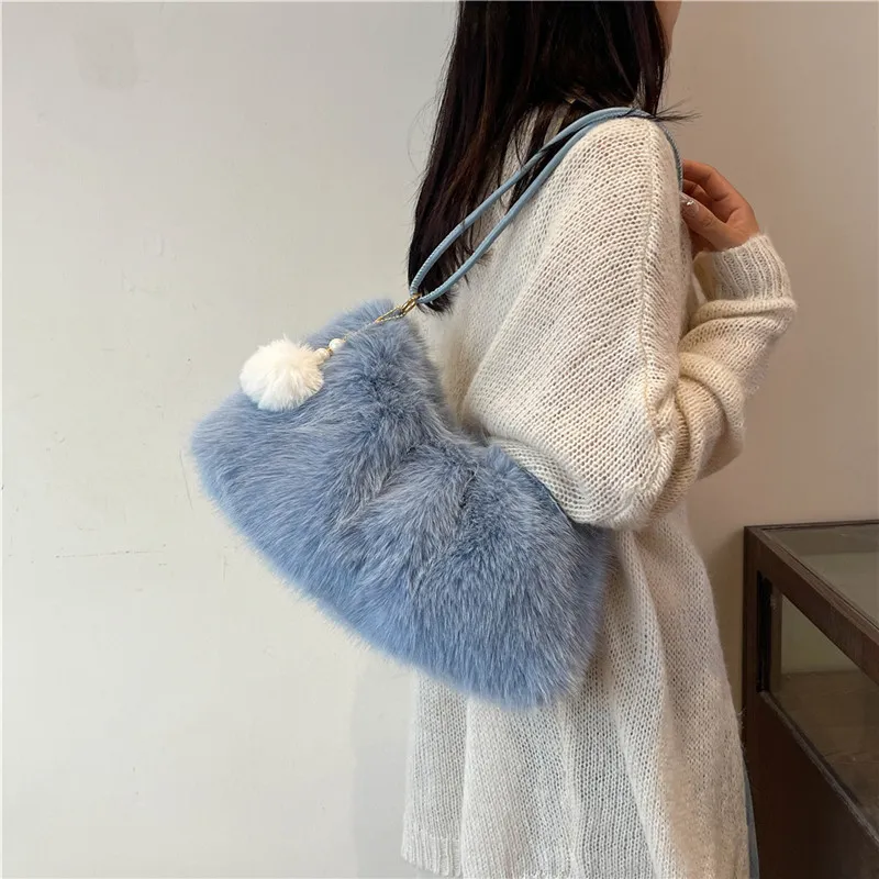 KARUISHA Plush Handbag Shoulder Bag Women's Coffee/Black/White/Blue/Pink-14