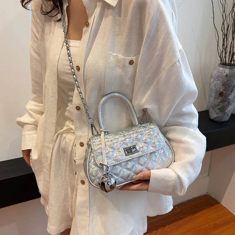 KARUISHA PU Crossbody Bag, One Shoulder Handbag Women's Dazzling Color Silver, Black, White-3