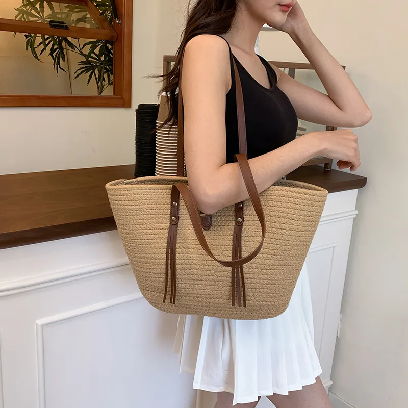 KARUISHA Woven Shoulder Bag Regular Women's Ecru/Khaki-6