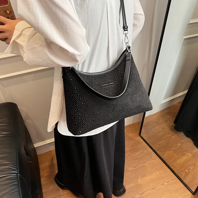 KARUISHA PU Portable One Shoulder Crossbody Tote Women's Silver/Black-6