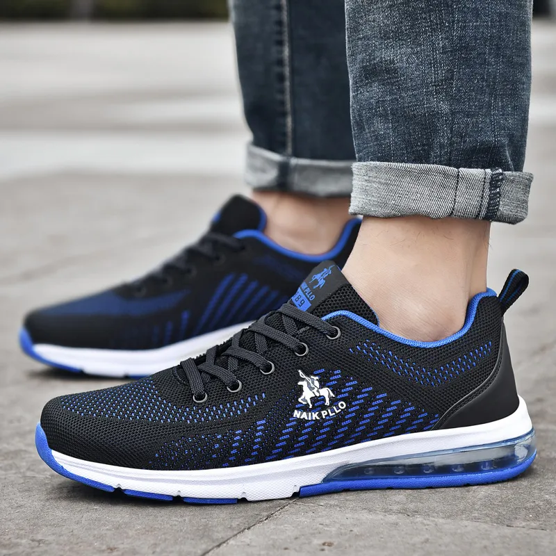 NAIKPLLO Running Shoes Men Low Top Black/Blue-10