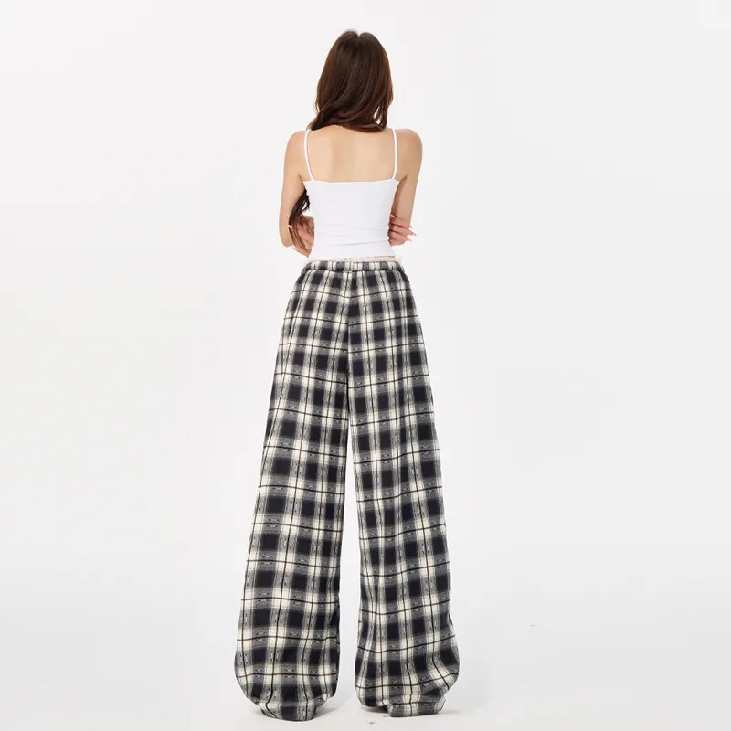 LCEVHZ'S Casual Pants Women's Lace Trim Plaid-1