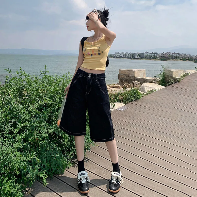 LCEVHZ'S Denim Shorts Women's Black-5