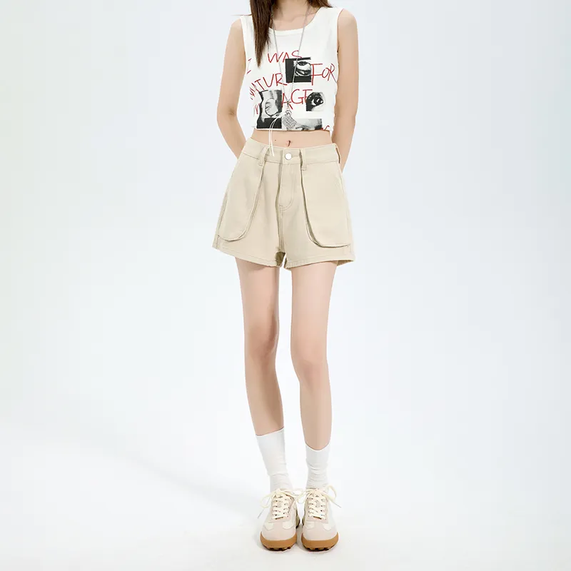 LCEVHZ'S Denim Shorts Women's Creamy Apricot-3