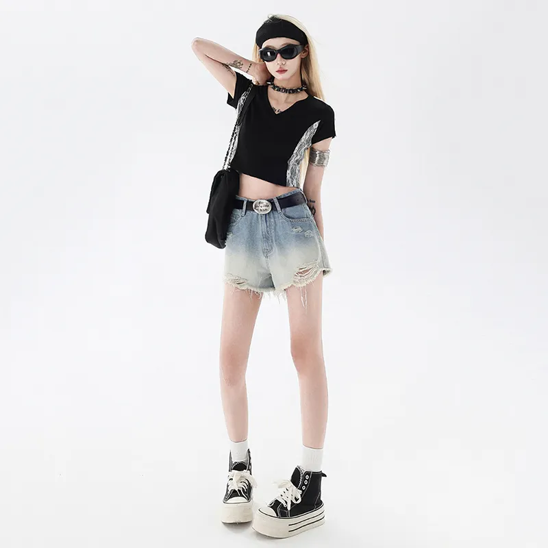 LCEVHZ'S Denim Shorts Women's Gradient Blue-4