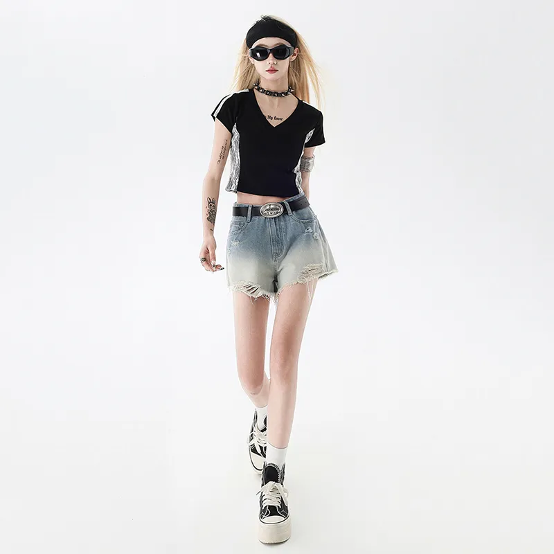 LCEVHZ'S Denim Shorts Women's Gradient Blue-6