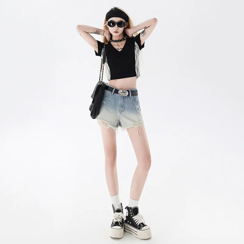LCEVHZ'S Denim Shorts Women's Gradient Blue-3