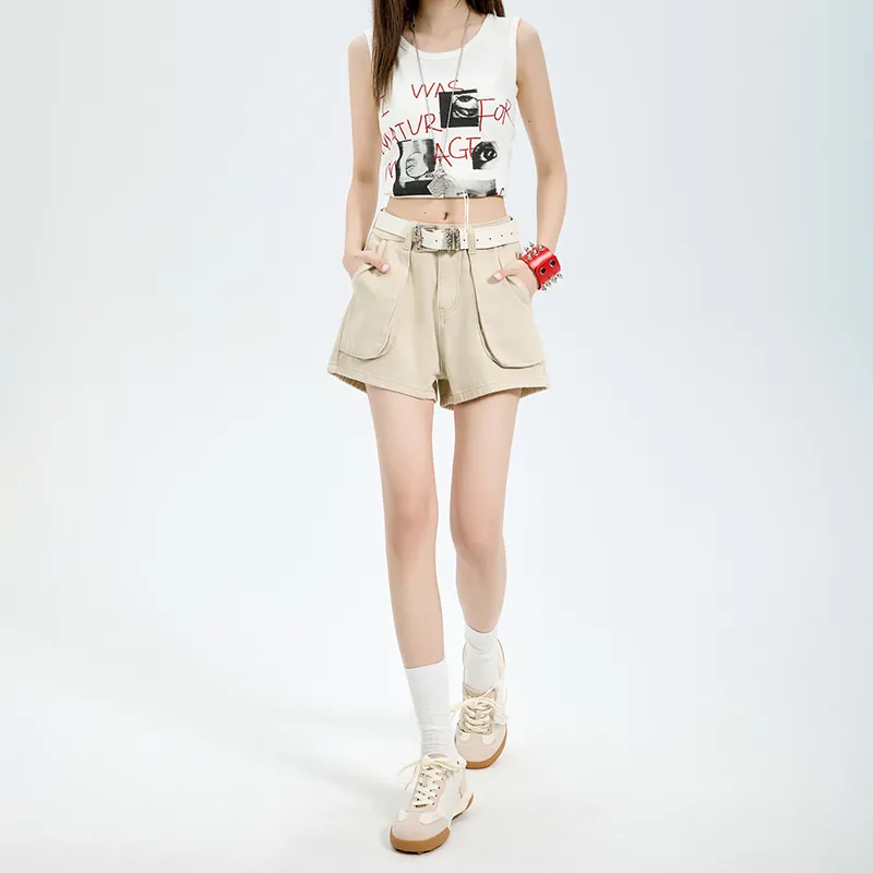 LCEVHZ'S Denim Shorts Women's Creamy Apricot-2