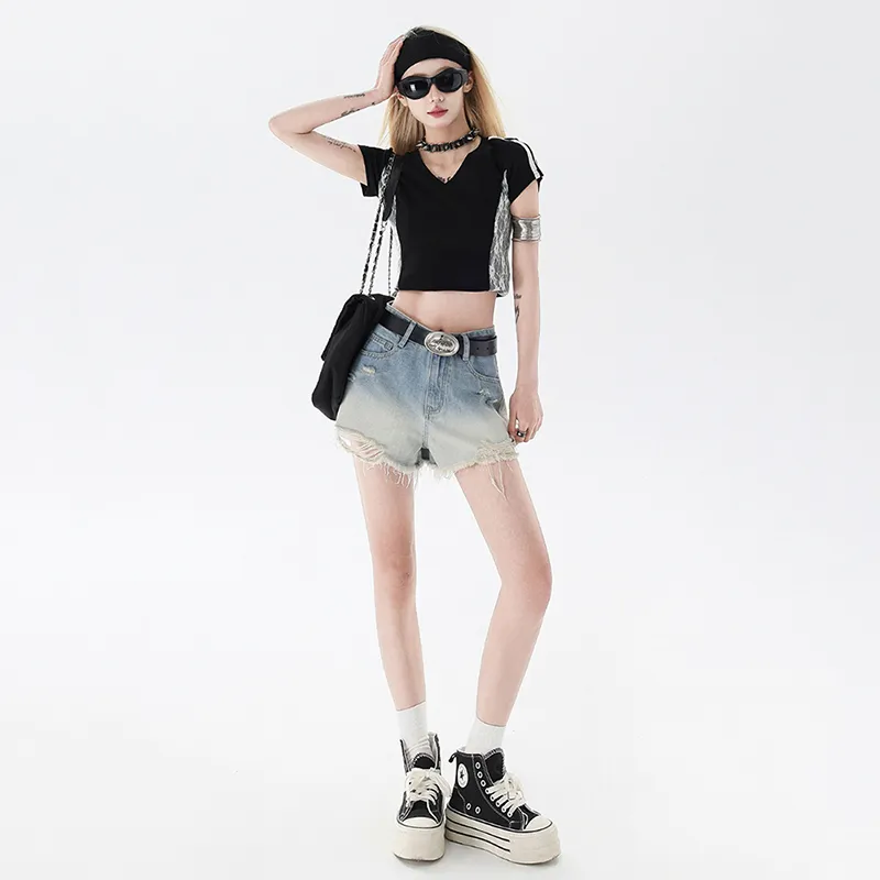 LCEVHZ'S Denim Shorts Women's Gradient Blue-5