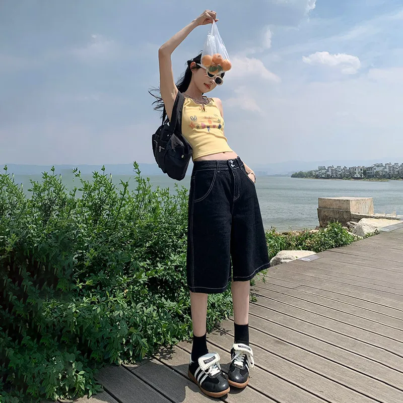 LCEVHZ'S Denim Shorts Women's Black-7