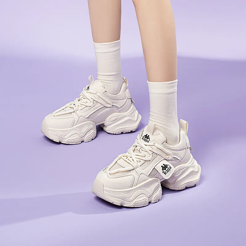 Kappa Anti Slip And Wear Resistant Height Increasing Low Top Chunky Sneakers Women's Classic White-6