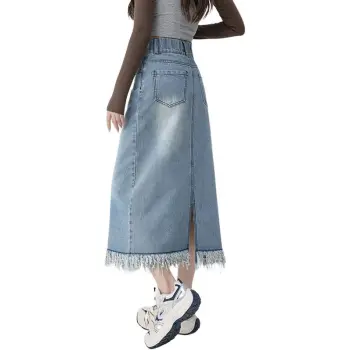 Oudifu Denim Long Skirts Women's Light Blue