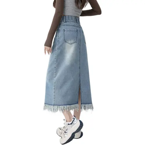 Oudifu Denim Long Skirts Women's Light Blue