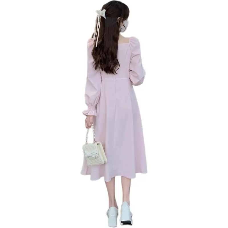 Oudifu Long Sleeved Dress Women's Pink-0