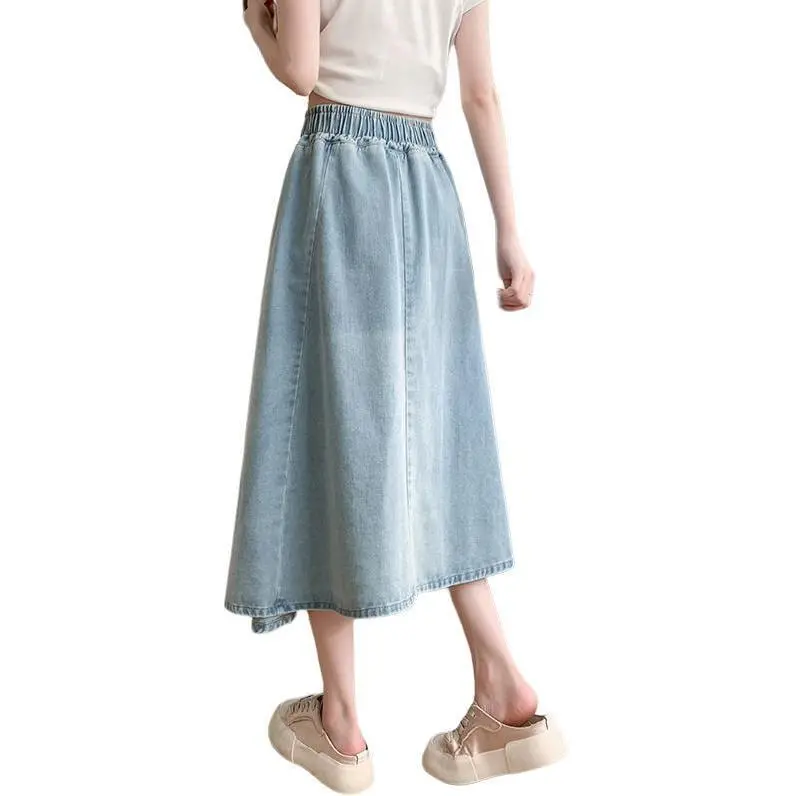 Oudifu Denim Long Skirt Women's Blue-1