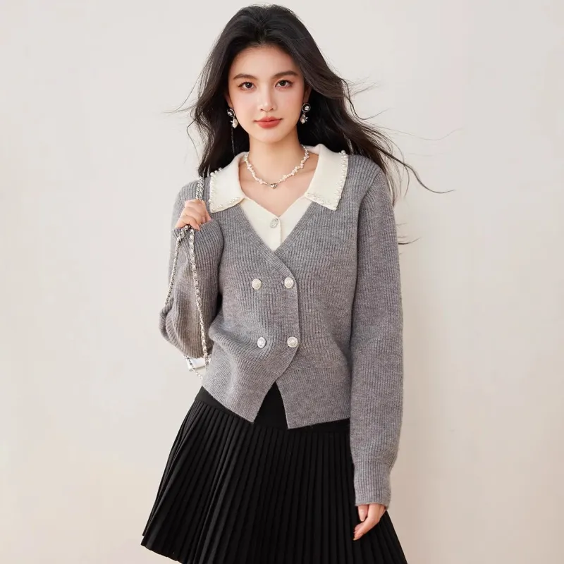Alxnan Knitwear Women's Gray/Pink/Red-5