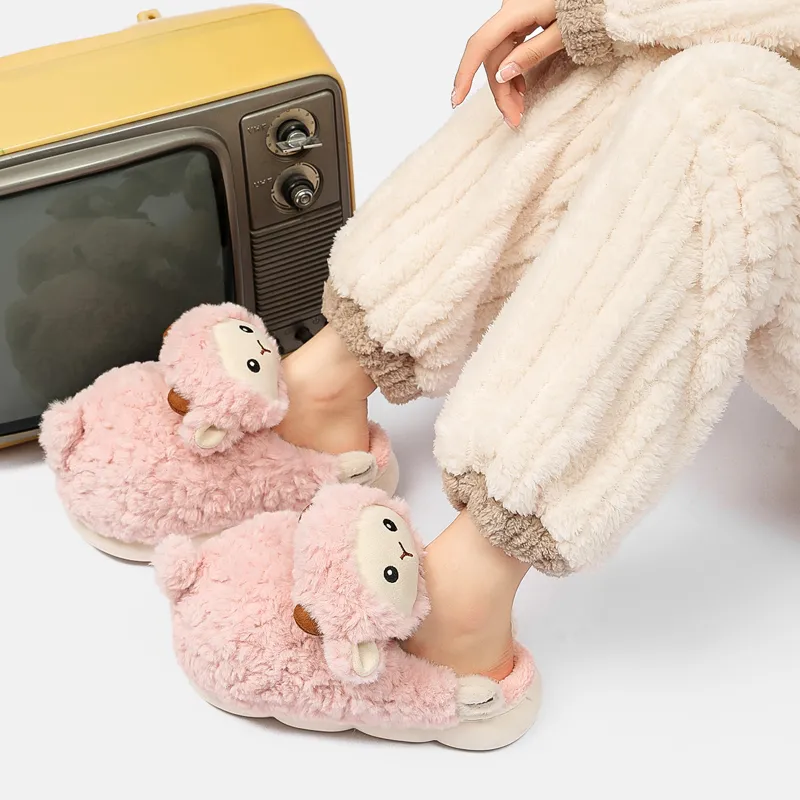Ming Sheng Squashy And Bouncy Feeling Fuzzy Velvet Platform Cotton Slipper, Home Slippers-1